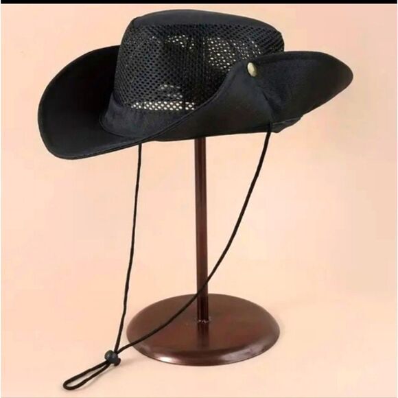 Unisex Breathable Mesh Fisherman Bucket Hat Solid Color Black - Picture 4 of 4